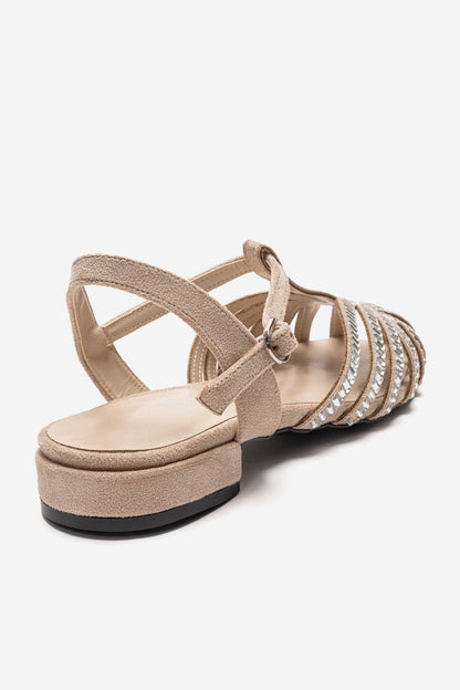 LAVINA - Beige Suede Embellished Sandal (Women)