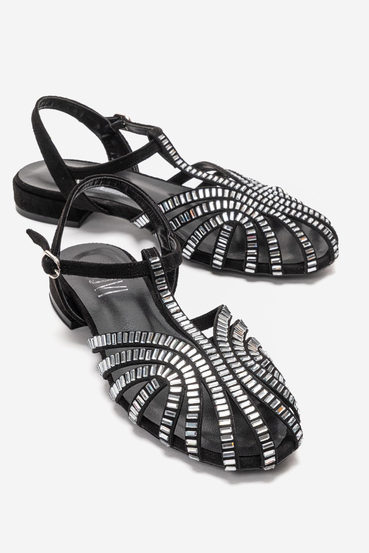 LAVINA - Black Suede Embellished Sandal (Women)
