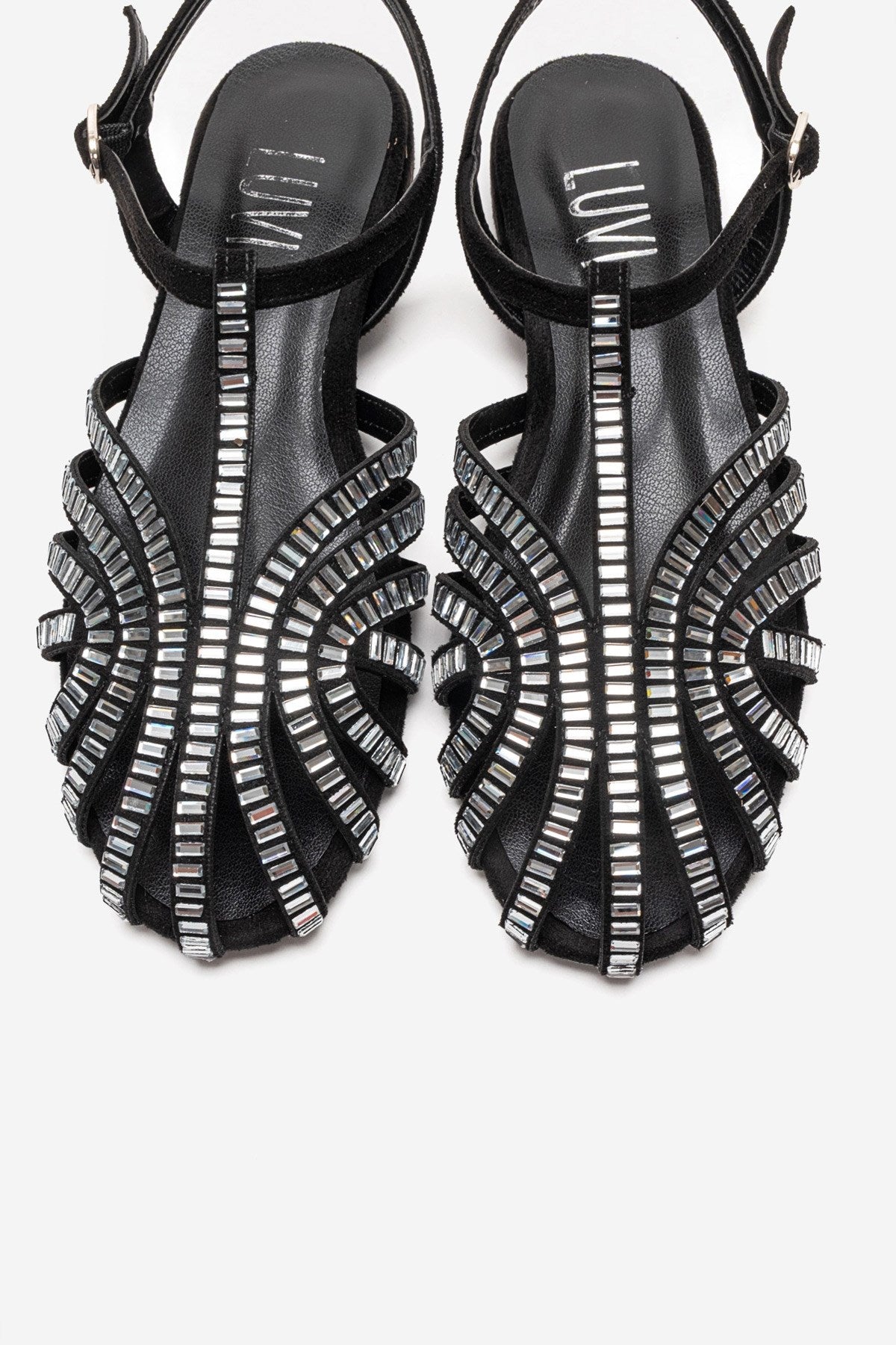 LAVINA - Black Suede Embellished Sandal (Women)
