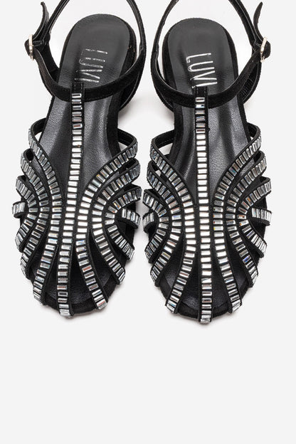 LAVINA - Black Suede Embellished Sandal (Women)