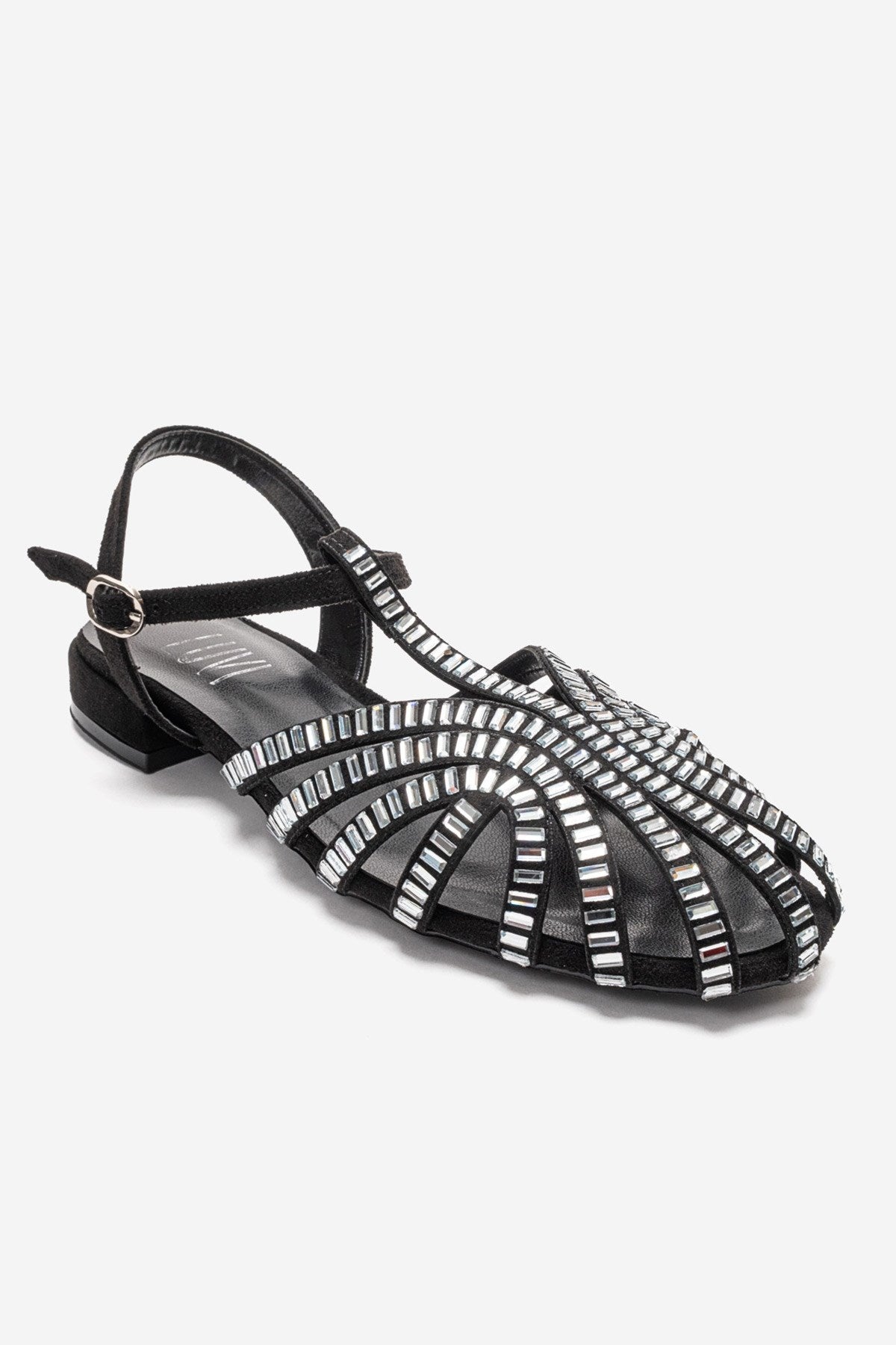 LAVINA - Black Suede Embellished Sandal (Women)