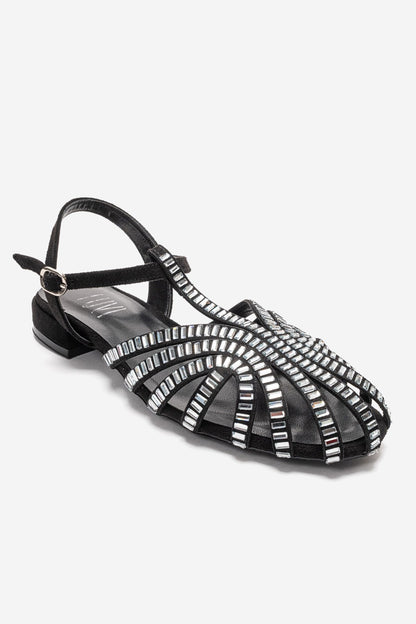 LAVINA - Black Suede Embellished Sandal (Women)