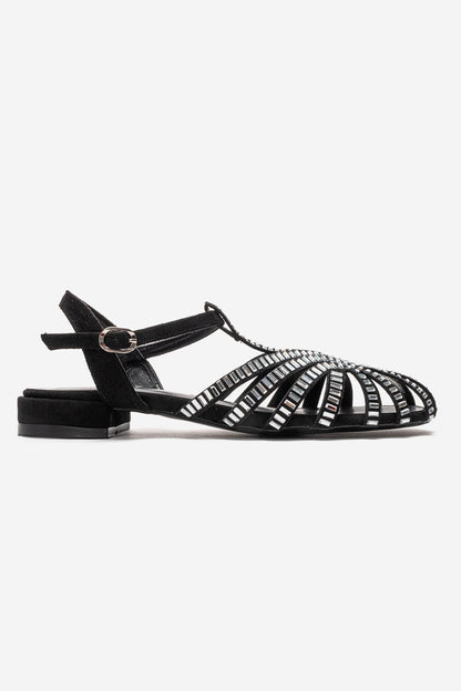 LAVINA - Black Suede Embellished Sandal (Women)