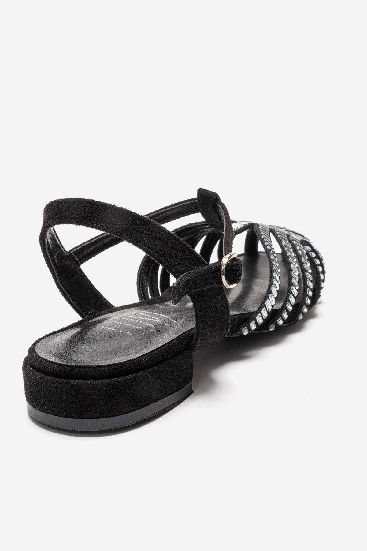 LAVINA - Black Suede Embellished Sandal (Women)