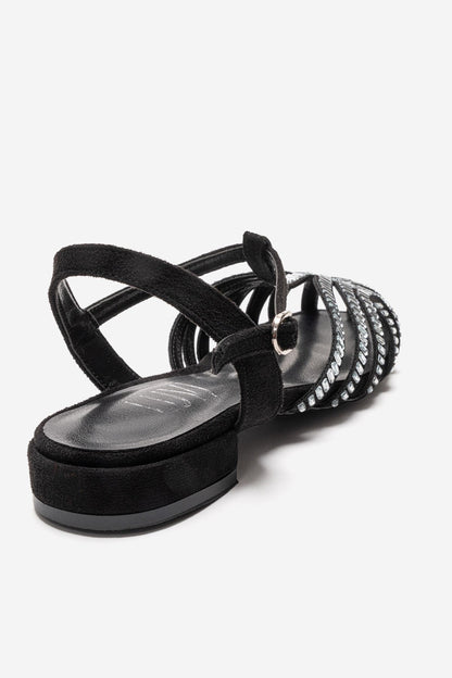 LAVINA - Black Suede Embellished Sandal (Women)