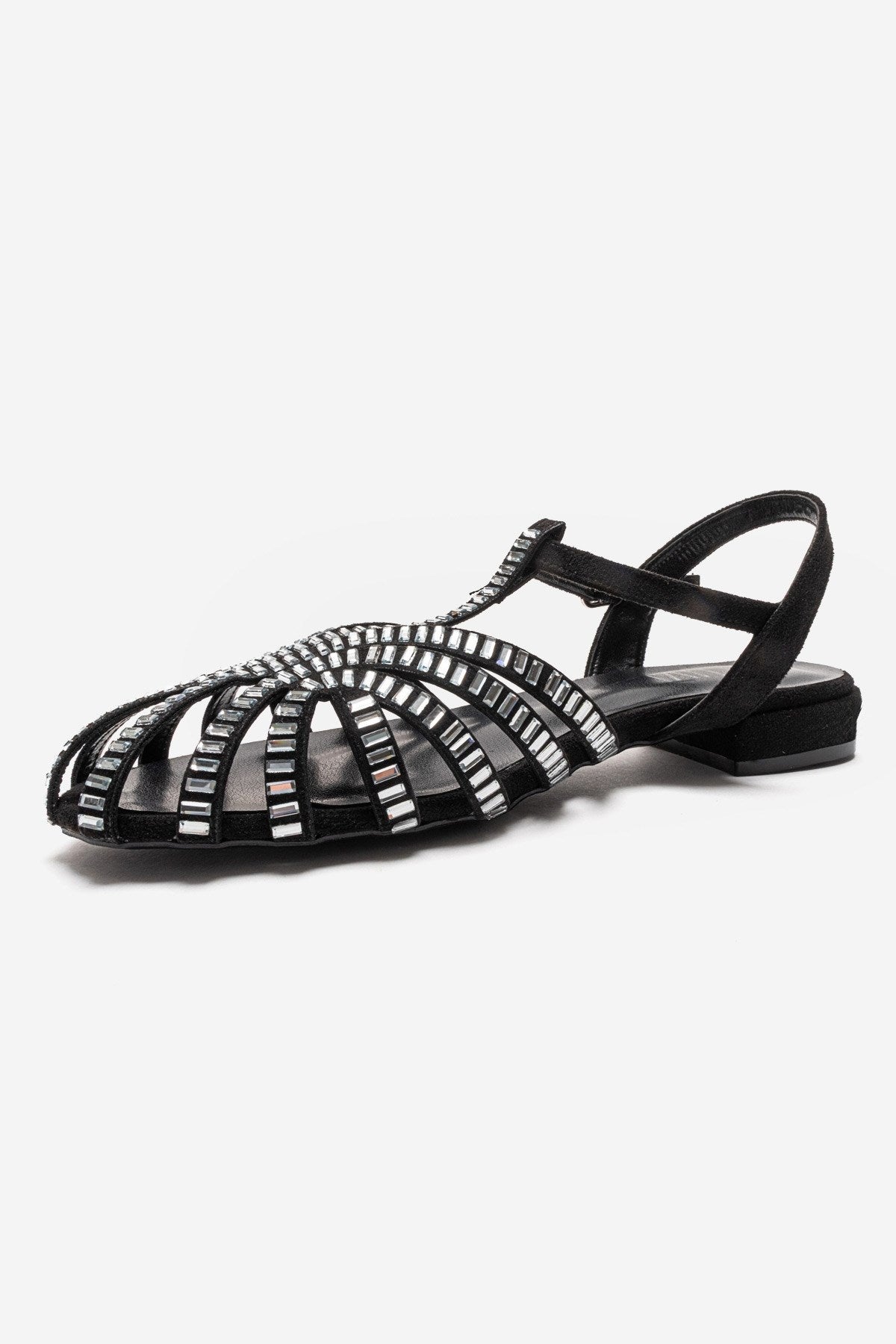 LAVINA - Black Suede Embellished Sandal (Women)