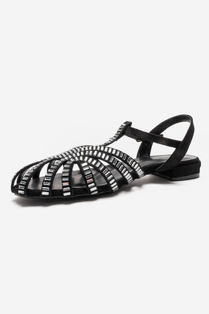 LAVINA - Black Suede Embellished Sandal (Women)