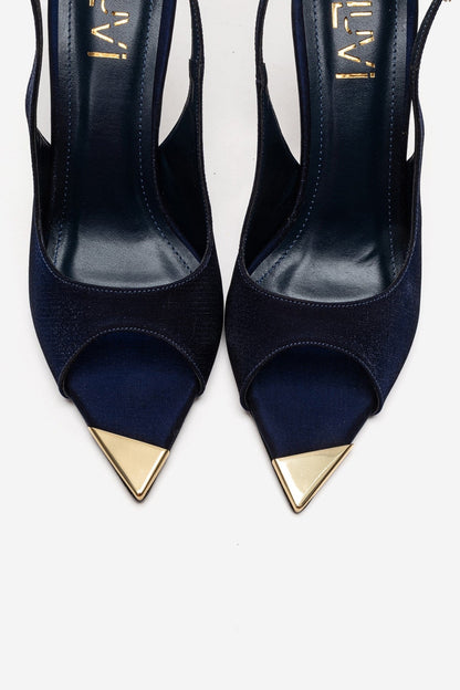 Amore - Navy Satin Sculpted Stiletto Pump (Women)