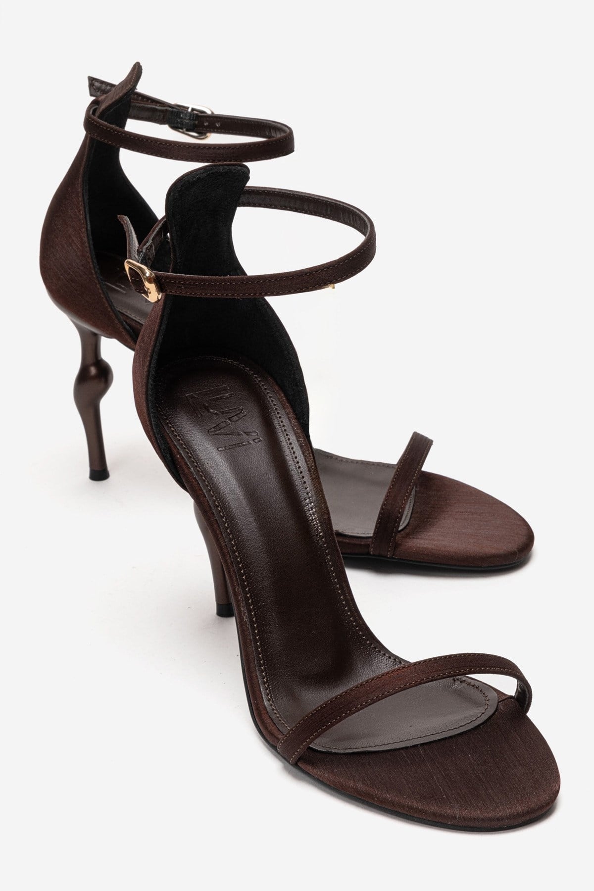 Yelena - Brown Satin Thin-Strap Stiletto Pump (Women)