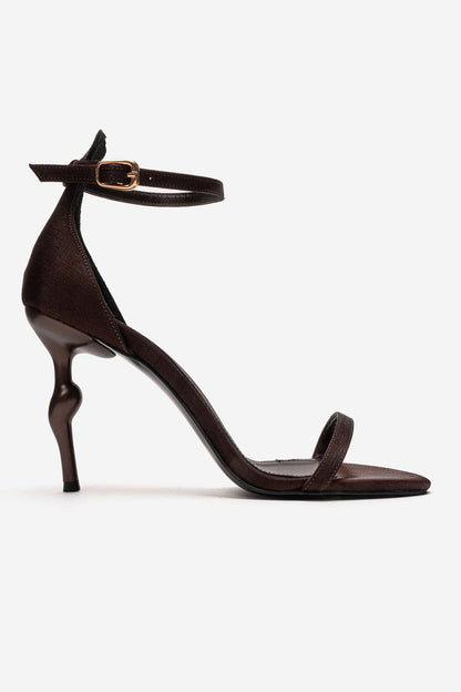 Yelena - Brown Satin Thin-Strap Stiletto Pump (Women)