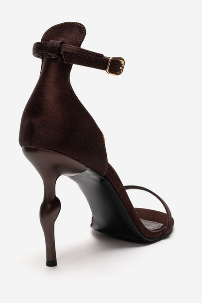 Yelena - Brown Satin Thin-Strap Stiletto Pump (Women)