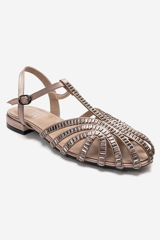 LAVINA - Sandalia de Piel Genuina Color Topo (Mujer)