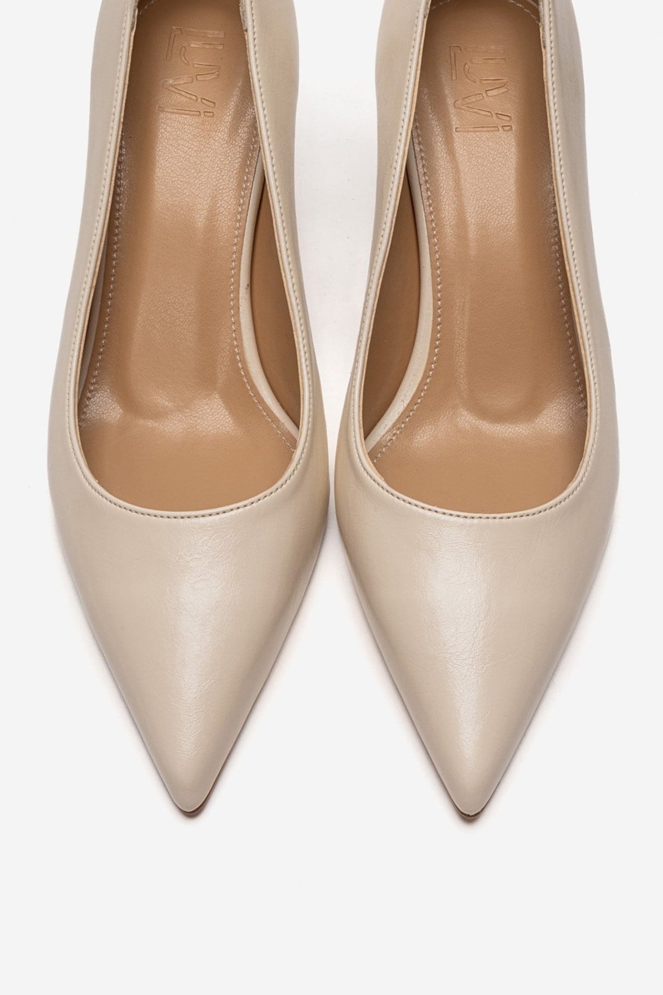 VELMIRA - Zapato de salón con tacón de aguja de piel auténtica color blanco roto (Mujer)