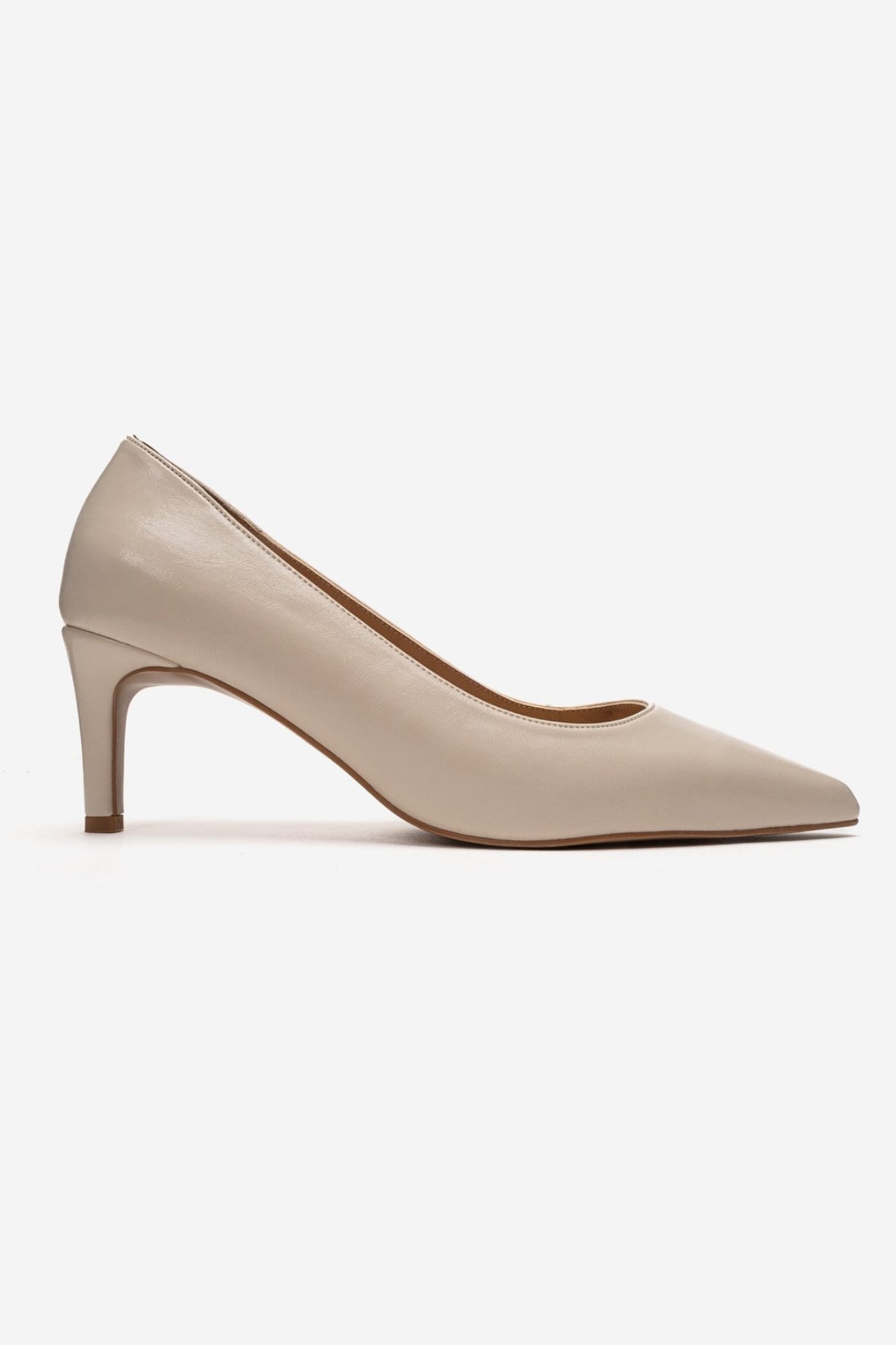 VELMIRA - Zapato de salón con tacón de aguja de piel auténtica color blanco roto (Mujer)