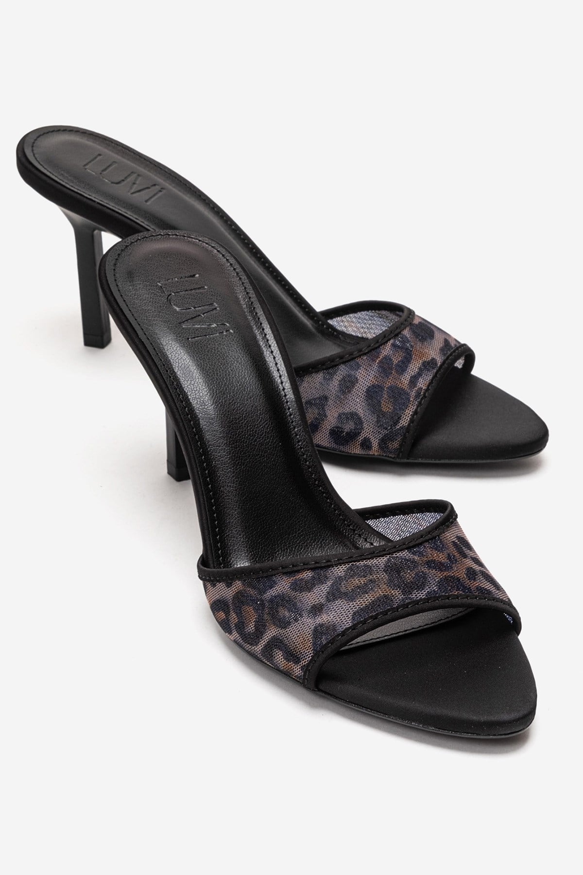 MONROE - Mules de tacón de malla negra estampada (Mujer)