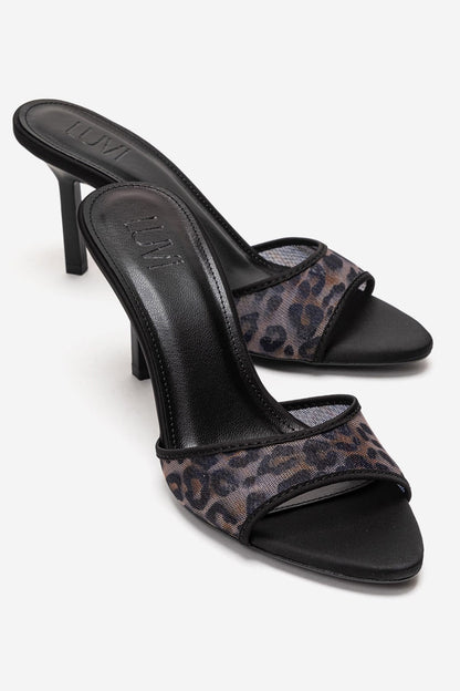 MONROE - Mules de tacón de malla negra estampada (Mujer)