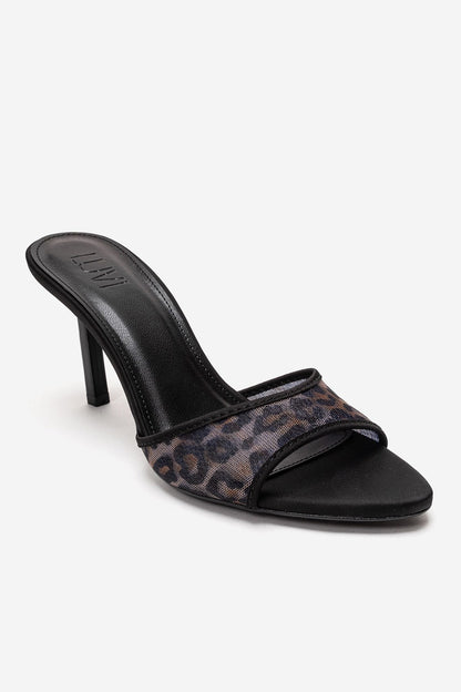 MONROE - Mules de tacón de malla negra estampada (Mujer)