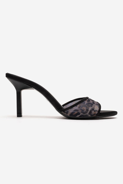MONROE - Mules de tacón de malla negra estampada (Mujer)