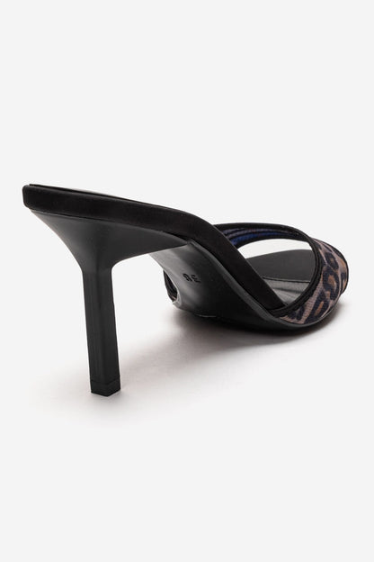 MONROE - Mules de tacón de malla negra estampada (Mujer)
