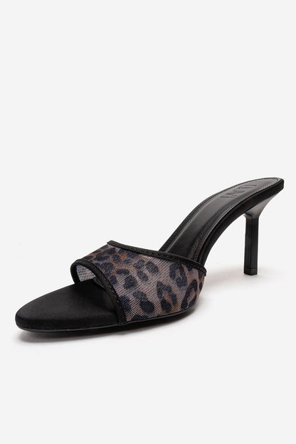 MONROE - Mules de tacón de malla negra estampada (Mujer)