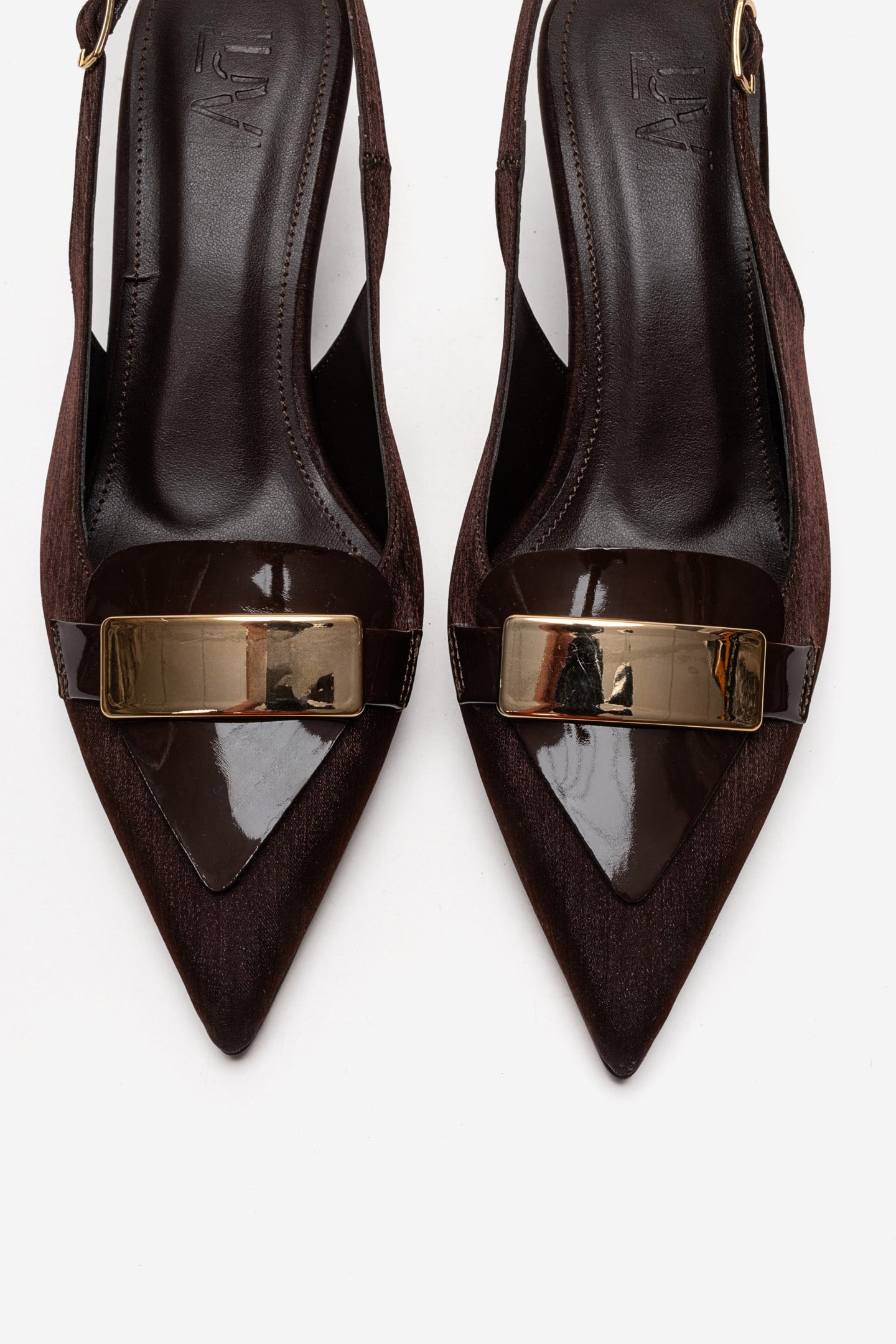 SOLLENNE - Brown Satin Buckle Stiletto Pump (Women)