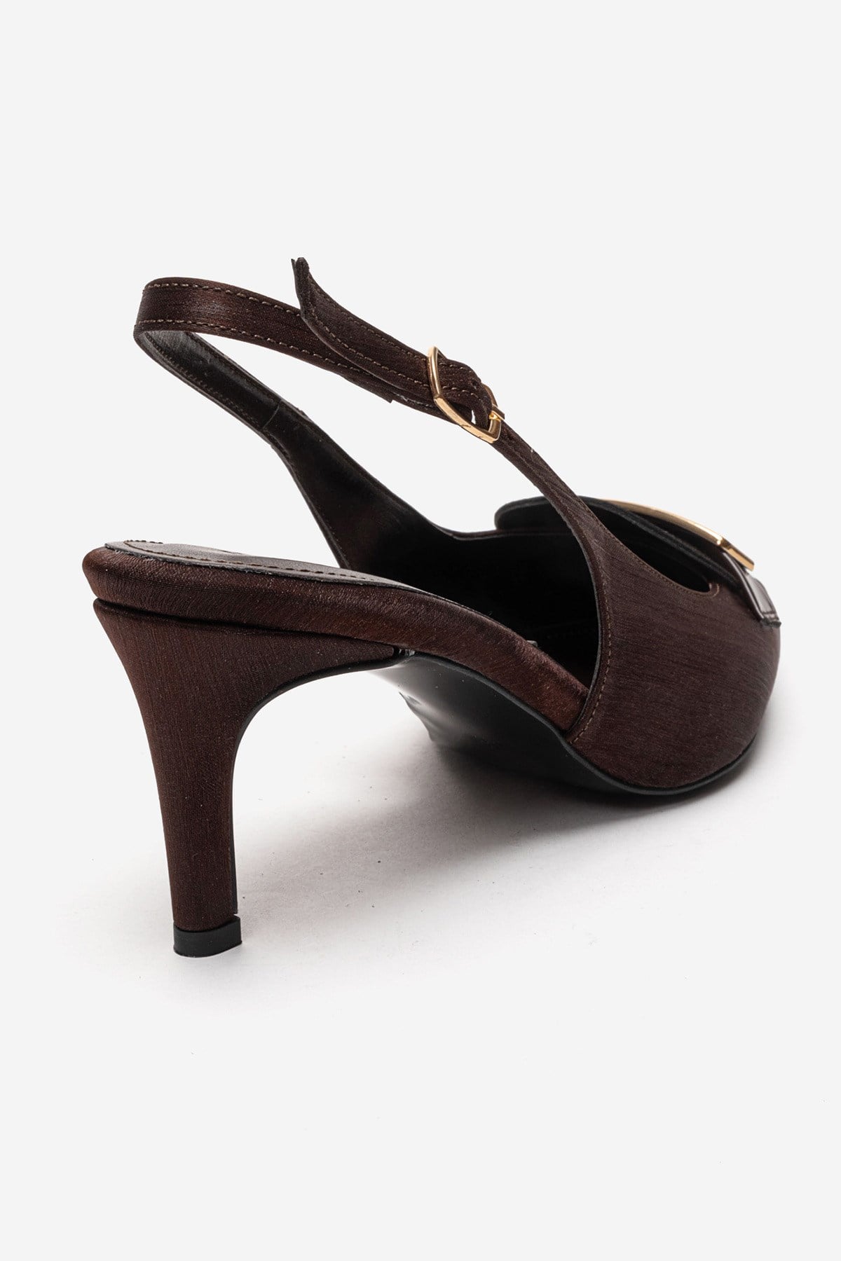 SOLLENNE - Brown Satin Buckle Stiletto Pump (Women)