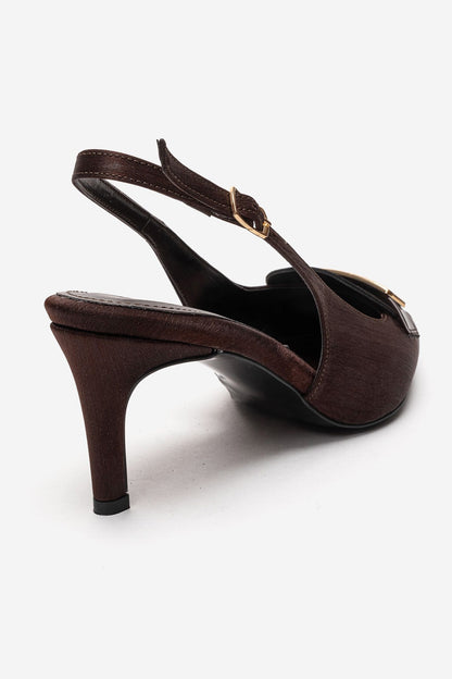 SOLLENNE - Brown Satin Buckle Stiletto Pump (Women)