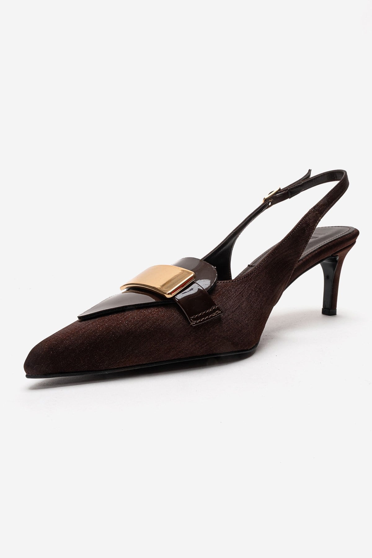 SOLLENNE - Brown Satin Buckle Stiletto Pump (Women)