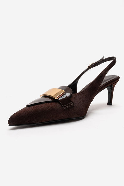 SOLLENNE - Brown Satin Buckle Stiletto Pump (Women)