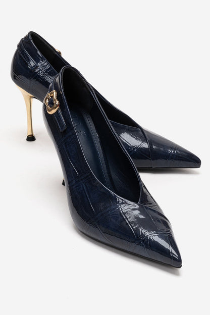 Polly - Navy Genuine Leather Pointed Toe Stiletto Pump (Women)