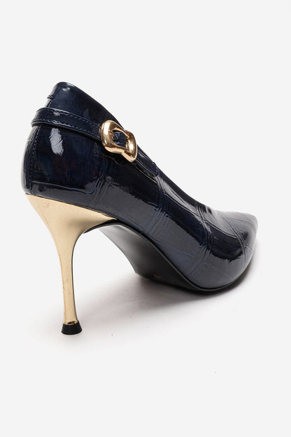 Polly - Navy Genuine Leather Pointed Toe Stiletto Pump (Women)