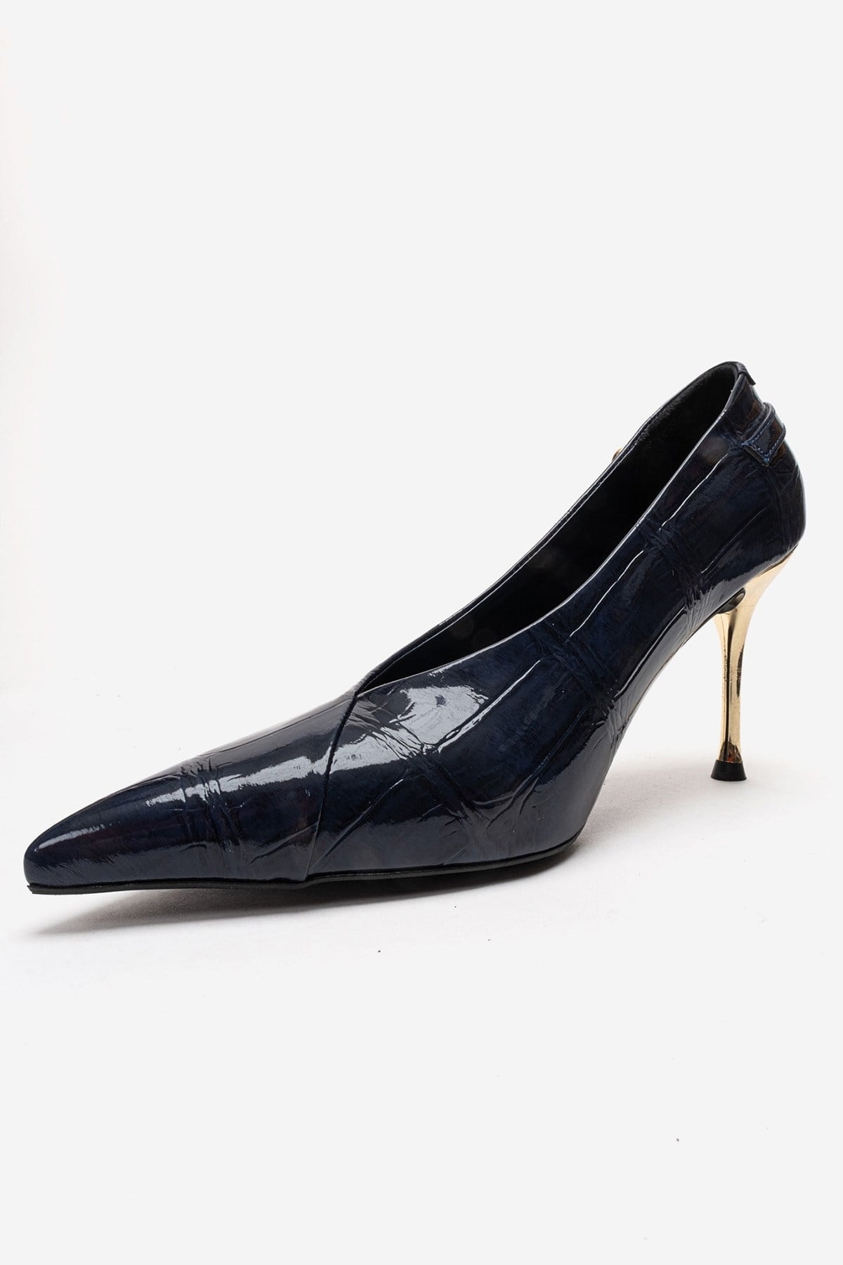 Polly - Navy Genuine Leather Pointed Toe Stiletto Pump (Women)