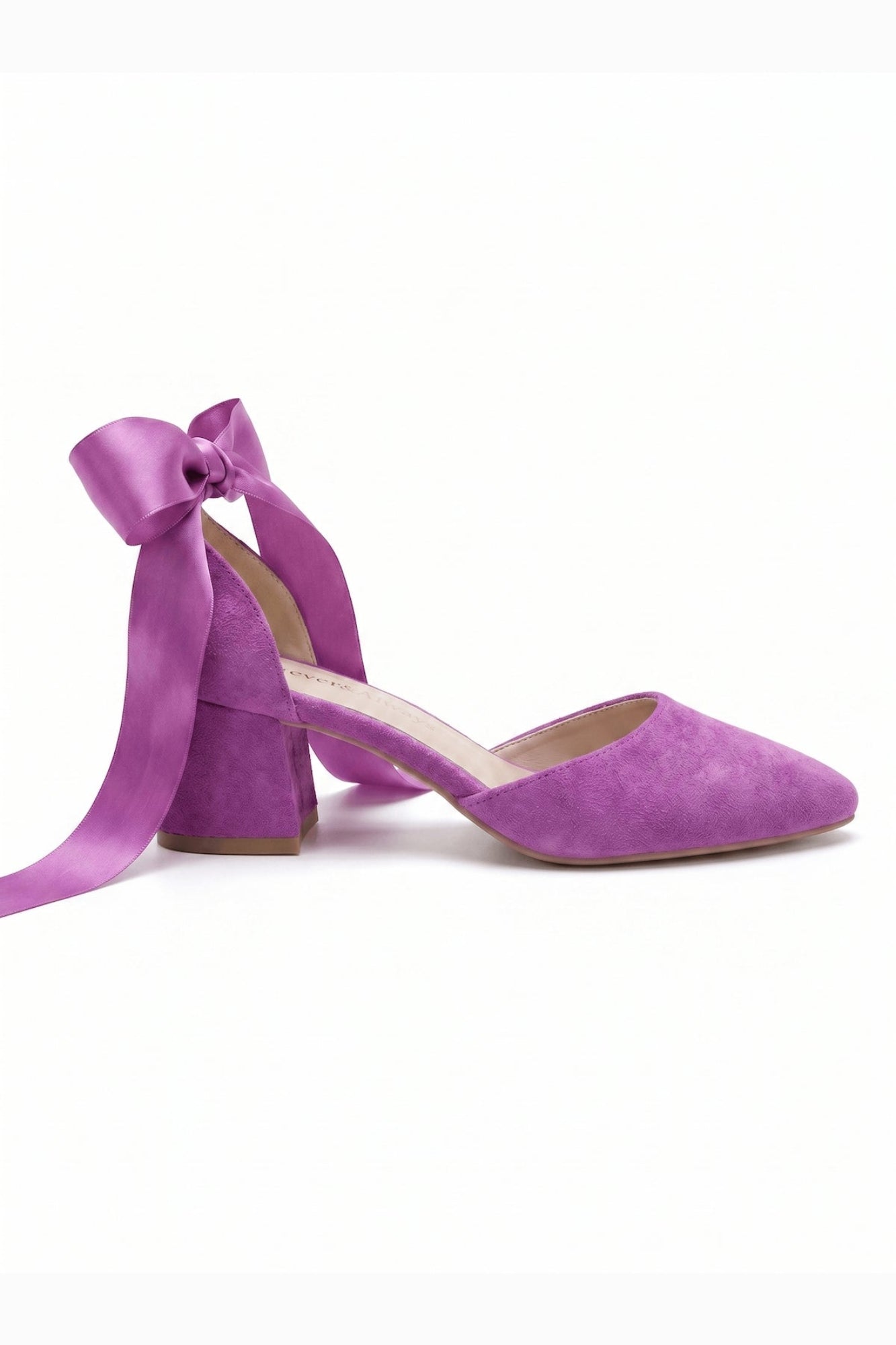 Fiona Fuchsia Suede Bow Ankle Strap Block Heel Pump