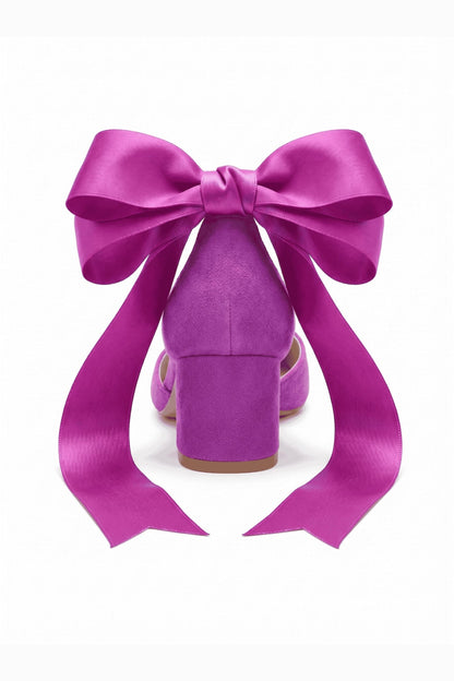 Fiona Fuchsia Suede Bow Ankle Strap Block Heel Pump