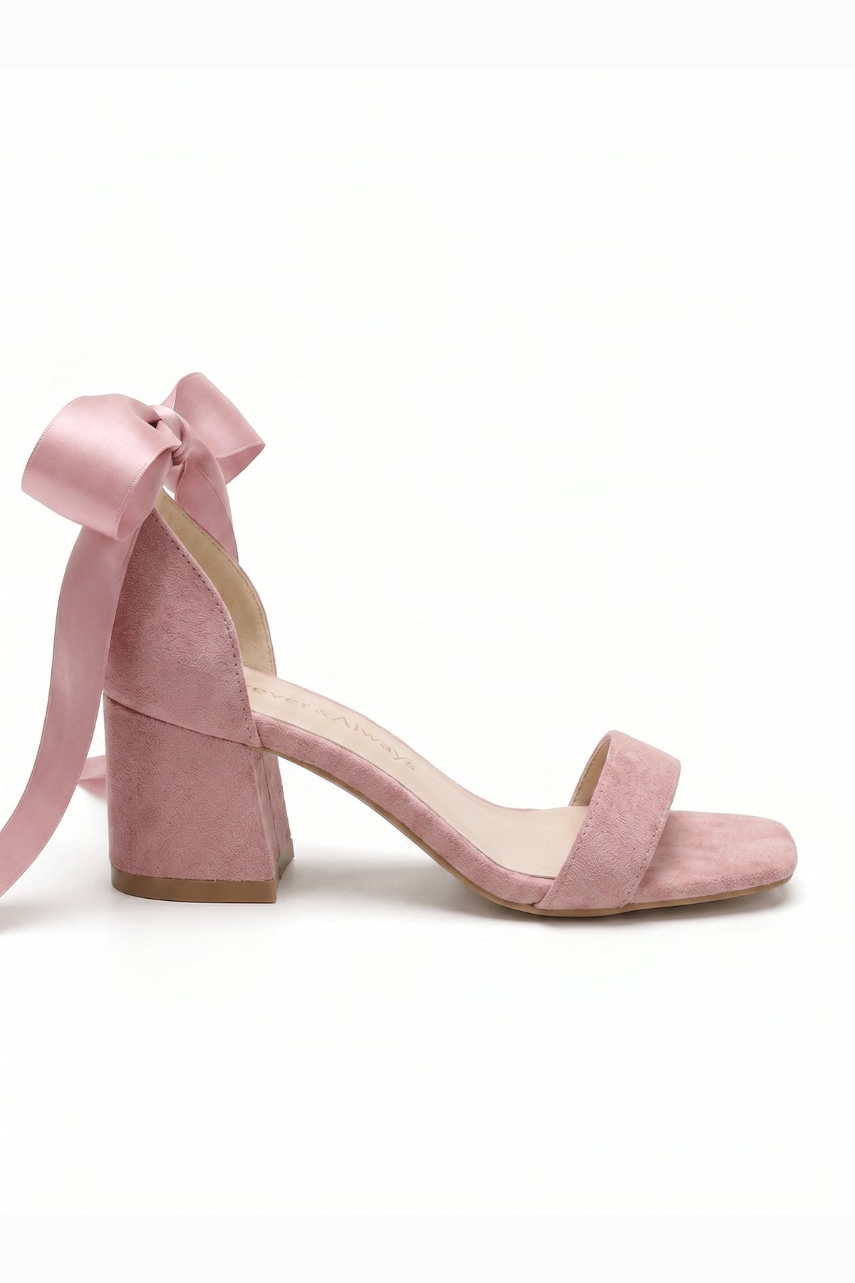 Rova Dusty Pink Suede Satin Bow Block Heel Sandal