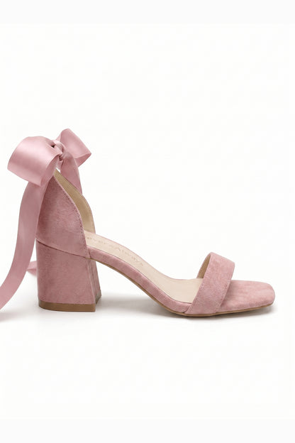 Rova Dusty Pink Suede Satin Bow Block Heel Sandal