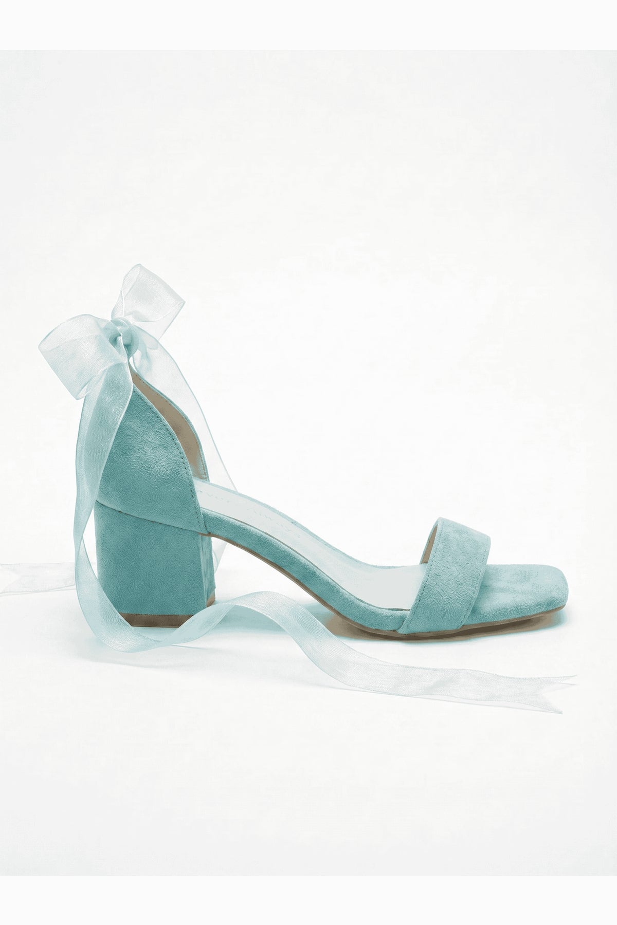 Rova Aqua Suede Organza Ribbon Ankle Strap Block Heel Sandal