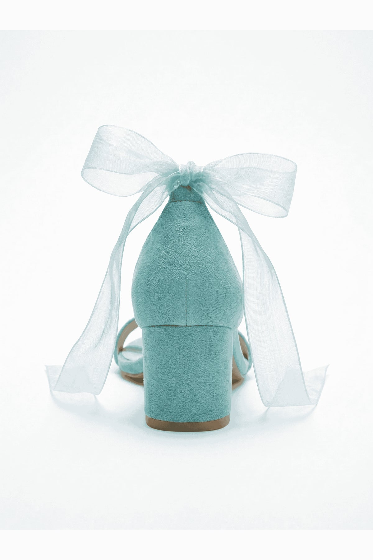 Rova Aqua Suede Organza Ribbon Ankle Strap Block Heel Sandal