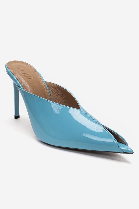 Mirena - Mules de tacón de aguja de cuero genuino azul (mujer)