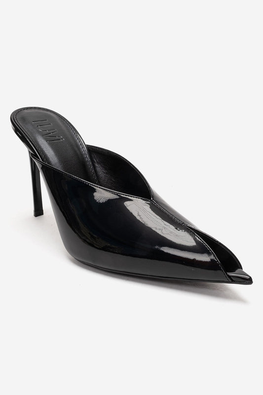 Mirena - Mules de tacón de aguja de cuero genuino negro (Mujer)