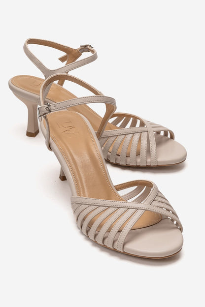 Danica - Off-White Genuine Leather Thin-Strap Open-Toe Pump (Women)