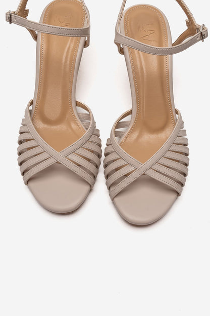 Danica - Off-White Genuine Leather Thin-Strap Open-Toe Pump (Women)