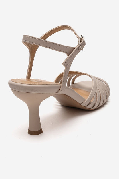Danica - Off-White Genuine Leather Thin-Strap Open-Toe Pump (Women)