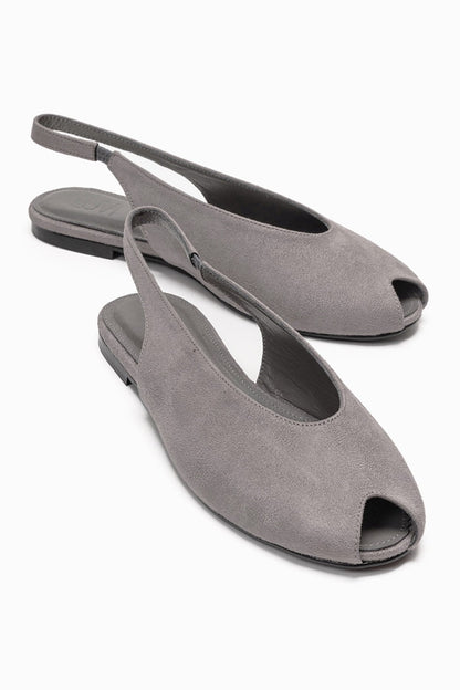 SERINA - Grey Genuine Leather Open Front Slingback Sandal (Women)