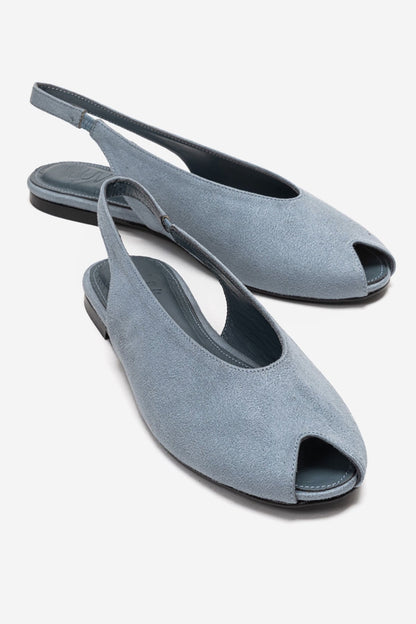 SERINA - Sandalia Slingback Abierta de Cuero Genuino Azul Bebé (Mujer)
