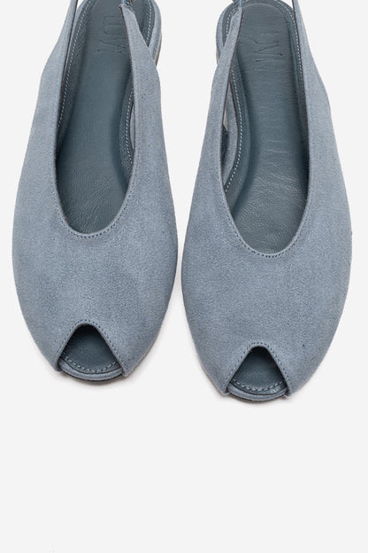 SERINA - Sandalia Slingback Abierta de Cuero Genuino Azul Bebé (Mujer)