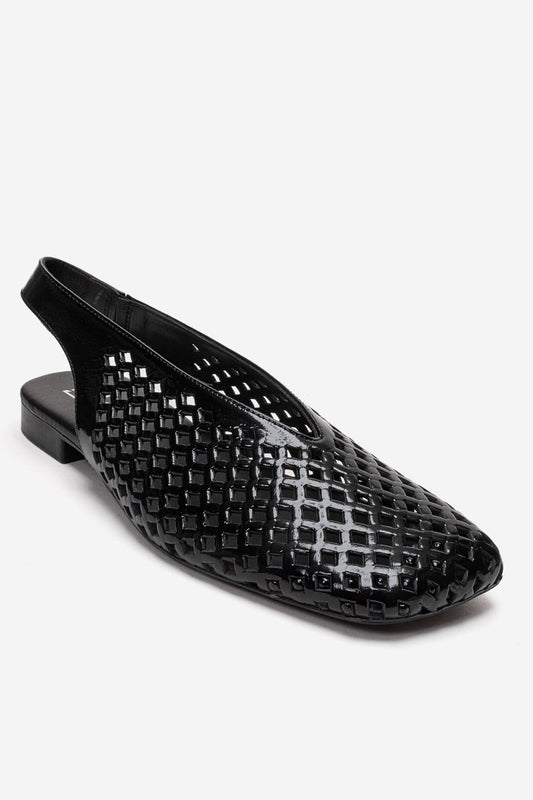 DELIZIA - Black Genuine Leather Closed Front Laser-Cut Sandal (Women)
