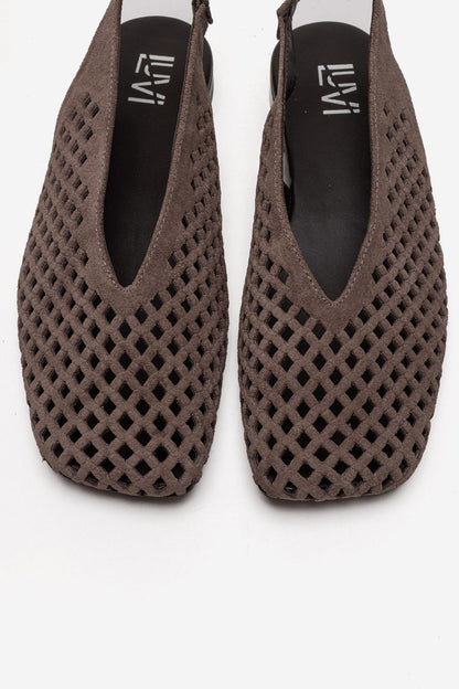 DELIZIA - Taupe Genuine Leather Closed Front Laser-Cut Sandal (Women)
