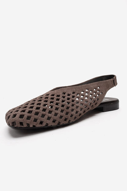 DELIZIA - Taupe Genuine Leather Closed Front Laser-Cut Sandal (Women)