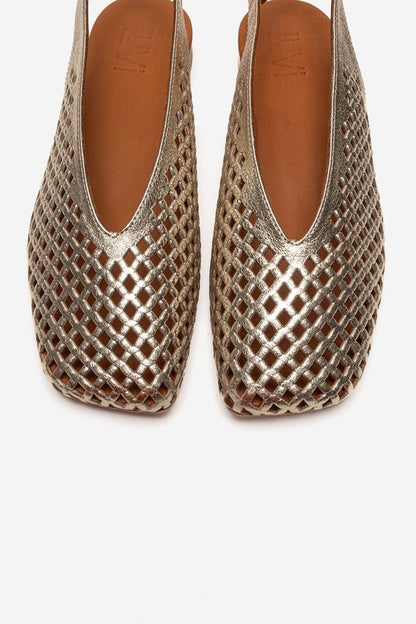 DELIZIA - Gold Genuine Leather Closed Front Laser-Cut Sandal (Women)